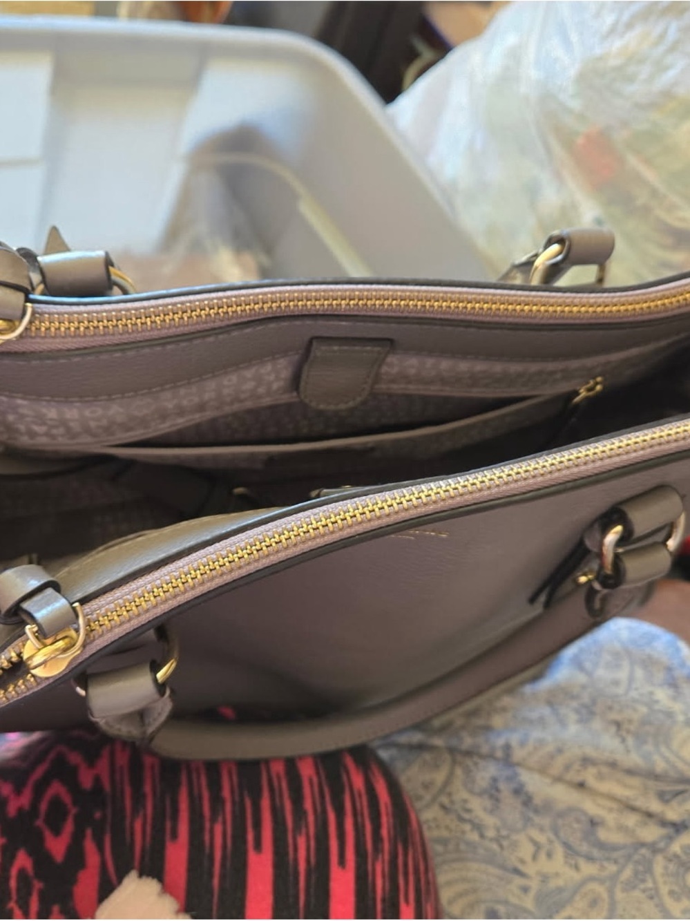 Jessica Simpson Taupe Leather Double-Zip Tote with Gold Hardware